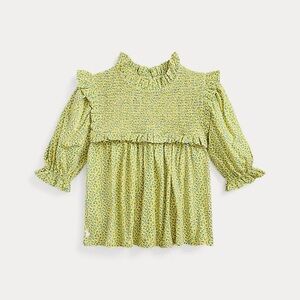 NWT Polo Ralph‎ Lauren Girls Floral Smocked Cotton Jersey Top Preppy Summer